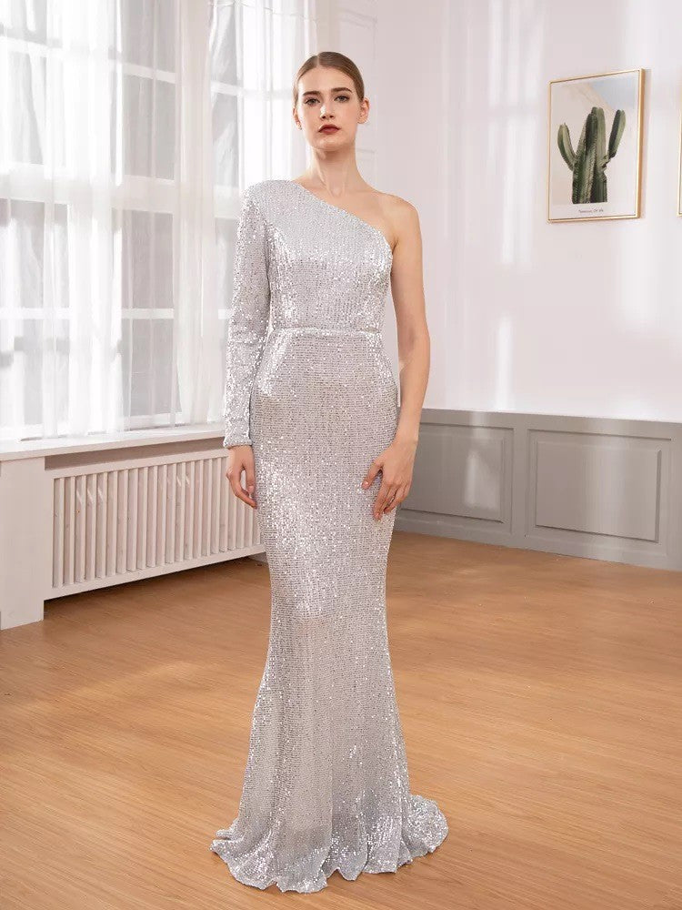 Eveloria Damen Abendkleid Glitzernd Asymmetrisch