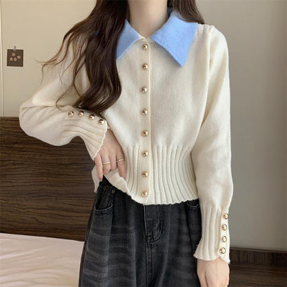 Damen Strickpullover mit Kragen und Knöpfen Eveloria