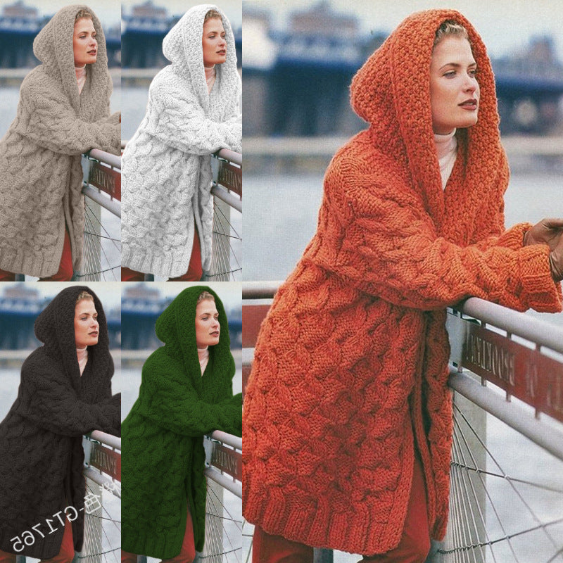 Damen Cardigan Grobstrick Kapuze Strukturiert Eveloria - Eveloria