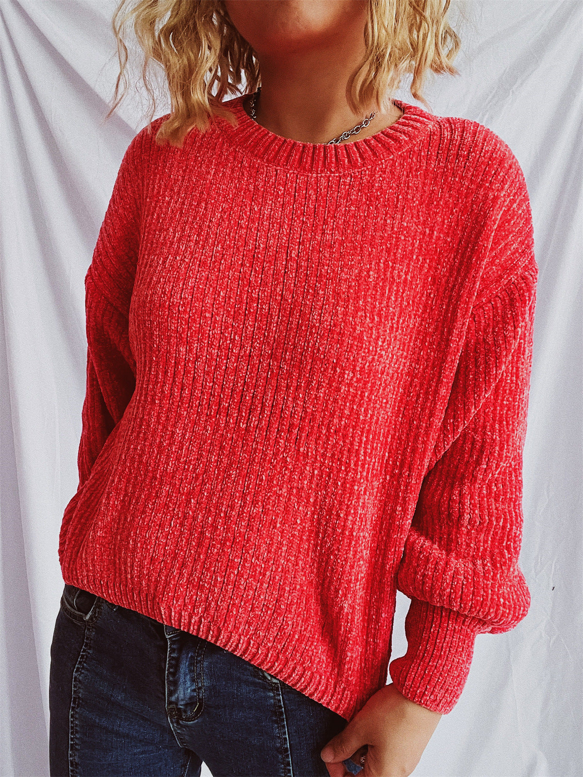 Damen Grobstrickpullover Weite Ärmel Strukturiert Beige