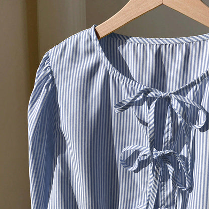 Damen Bluse Rüschensaum Dekorbindefäden Eveloria