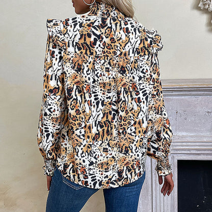 Damen Bluse Puffärmel Elastisch Rüschenkragen