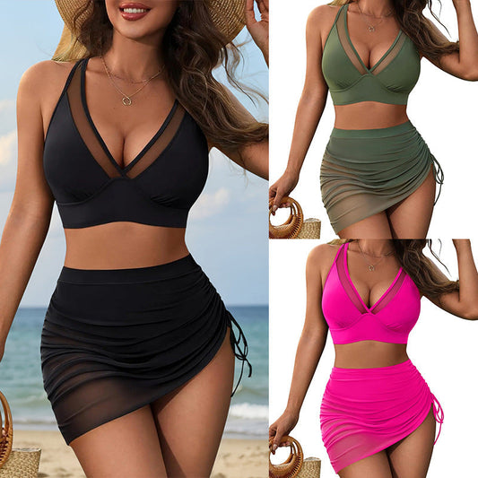 Damen Sport-Bikini-Set Verstellbarer Rock Schwarz - Eveloria