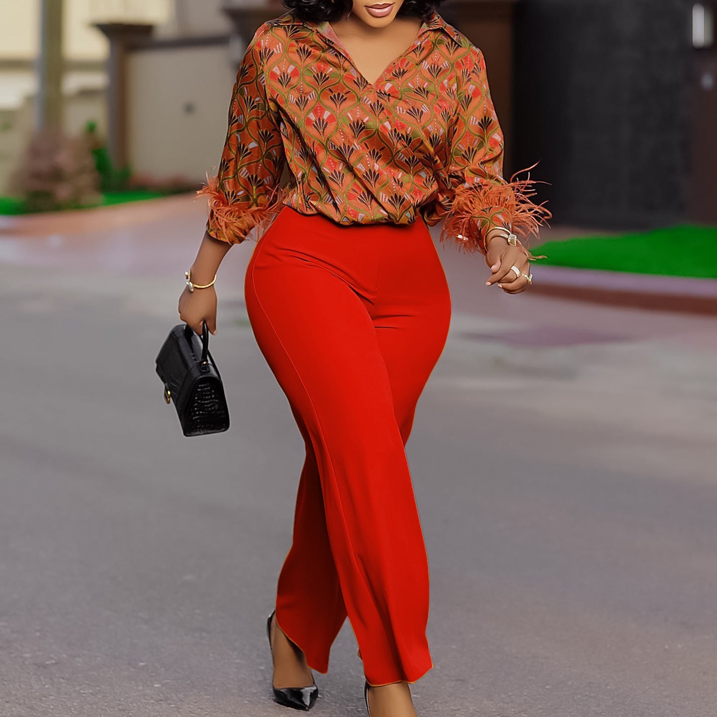 Damen Ensemble Floralmuster Elegant