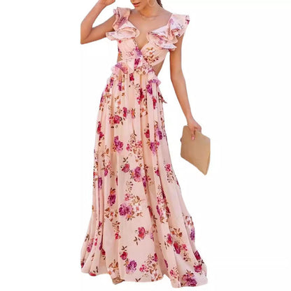Damen Maxikleid Rüschendetails Florales Design Eveloria