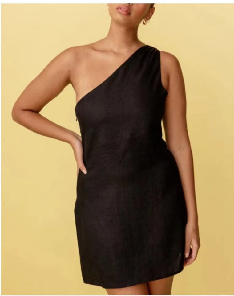 Damen Minikleid Asymmetrisch Einseitig Schmaler Träger