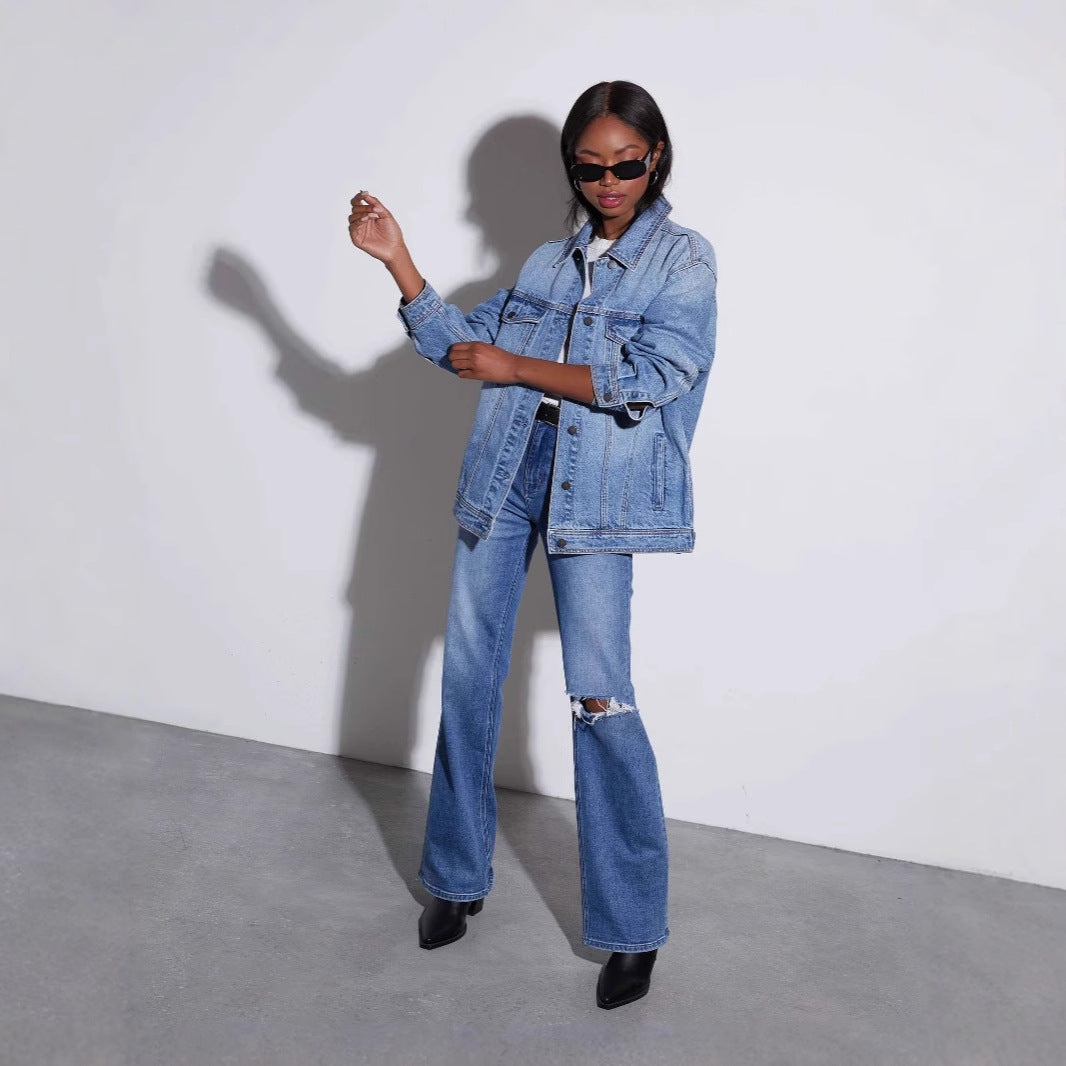 Damen Oversized Denimjacke Blau Eveloria