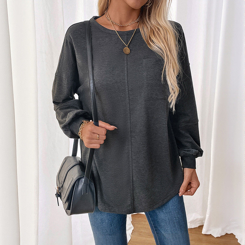 Damen Langarmshirt Rundhals Baumwolle Beige