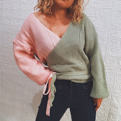 Damen Strickpullover Modernes Wickeldesign Breite Ärmel - Eveloria
