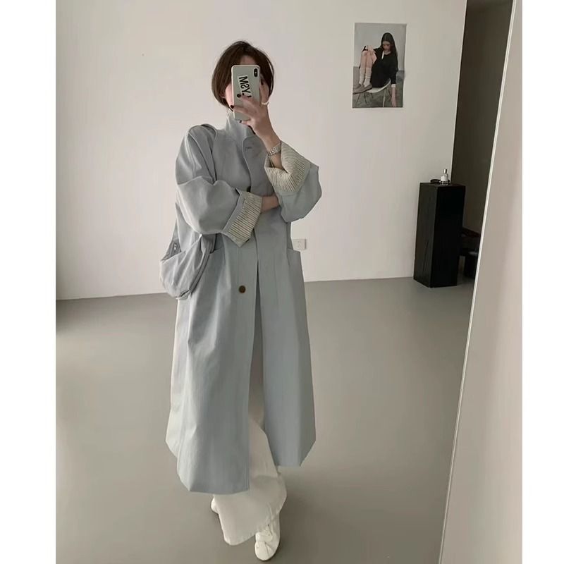 Damen Trenchcoat Oversized Baumwolle Knöpfe Beige