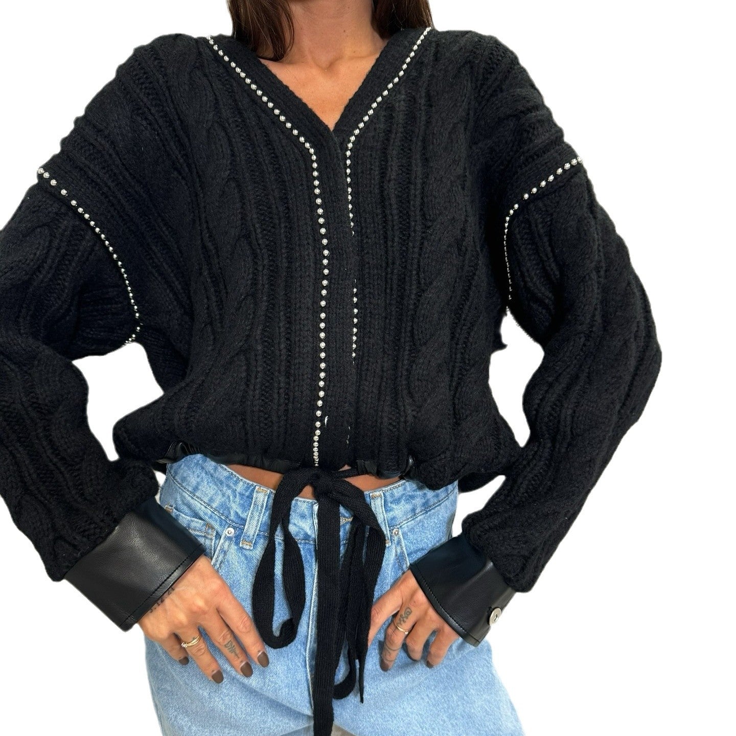 Damen Strickpullover Statement-Print Eveloria