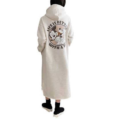 Damen Hoodie-Kleid Cozy mit großflächigem Print und Bequemschnitt