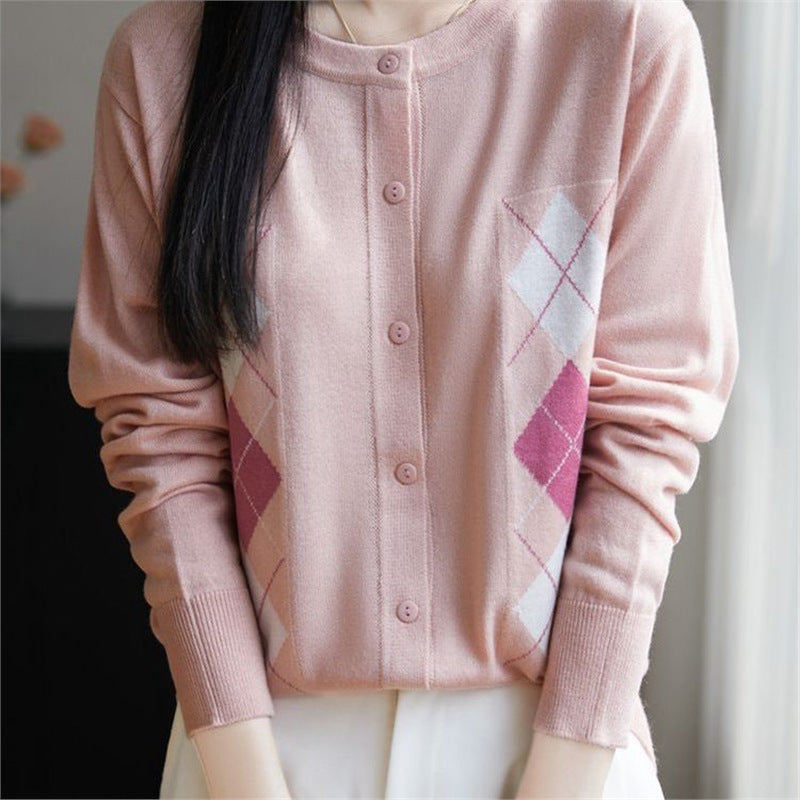 Damen Strickjacke Rautenmuster Eveloria