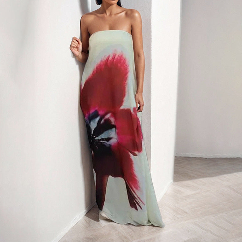 Damen Maxikleid Schulterfrei Floralmuster