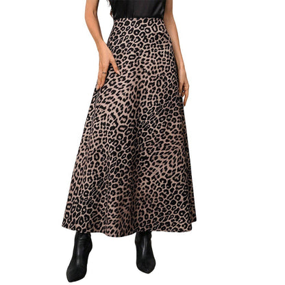 Damen Maxirock Leopardenmuster Hochtailliert Eveloria