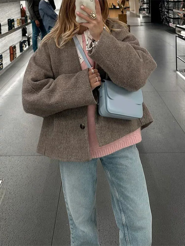 Damen Oversized Mantel V-Ausschnitt Weite Passform