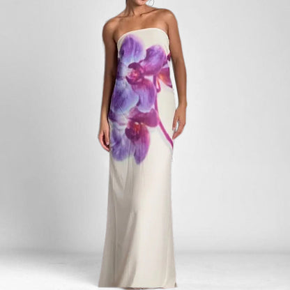 Damen Maxikleid Strapless Floralmuster Figurbetont