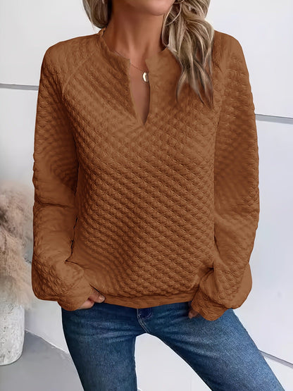 Damen Sweatshirt Strukturiertes Steppdesign Modischer Ausschnitt Grau