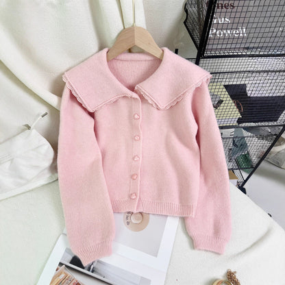 Damen Strickjacke Großer Kragen Dekorative Knöpfe Grau