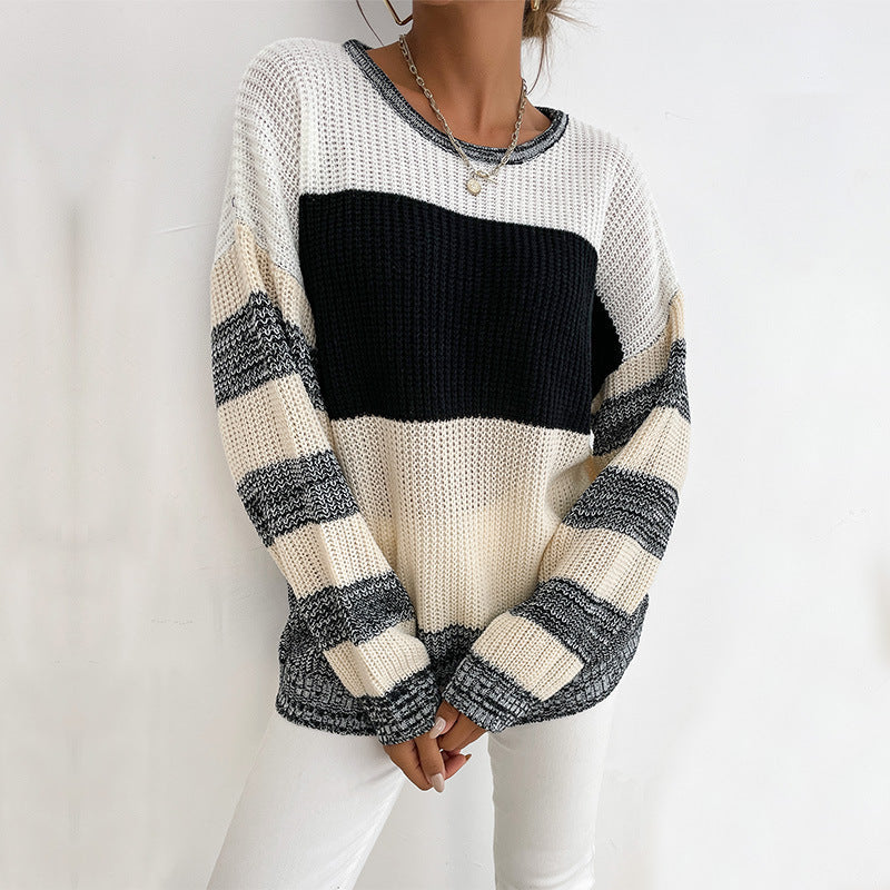 Damen Strickpullover Lässig Blockdesign Weite Ärmel Eveloria