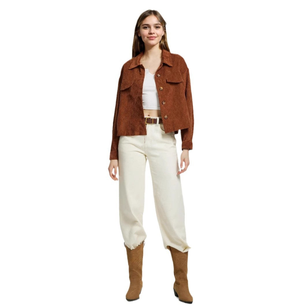 Damen Cordjacke Lässiger Schnitt Praktische Taschen Braun