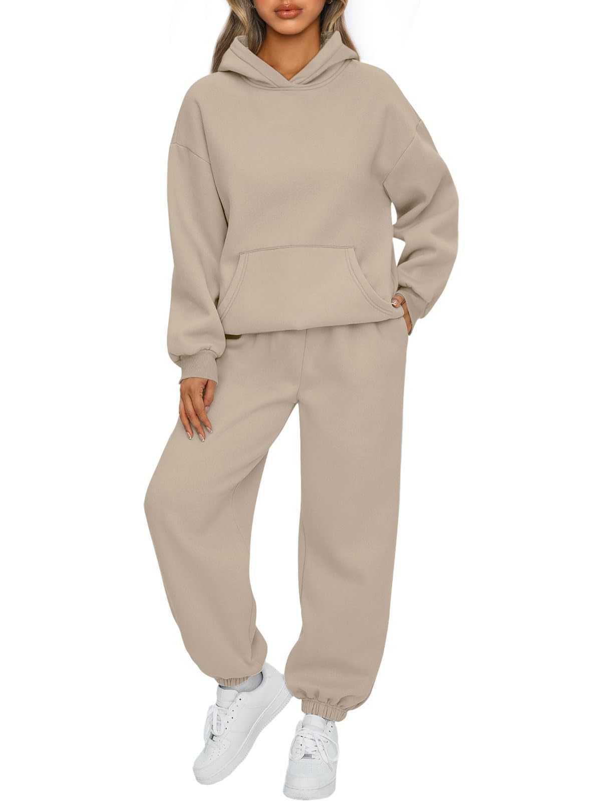 Damen Sportanzug Hoodie Jogginghosen Baumwolle Beige