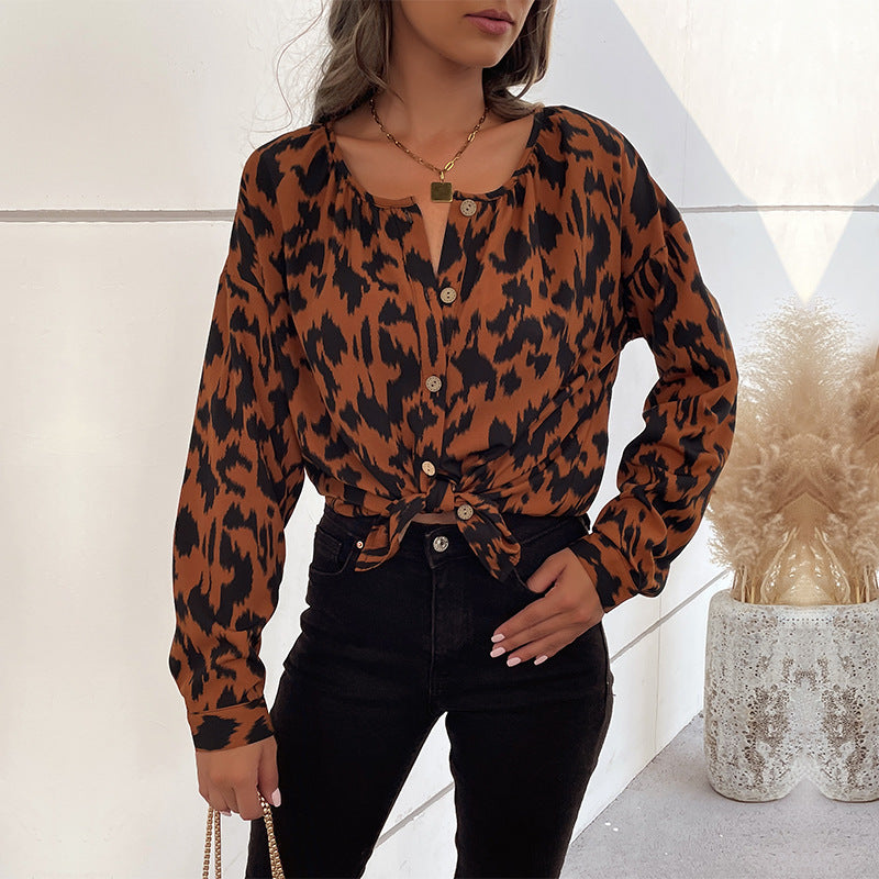 Damen Bluse Animalprint mit Knotenverschluss