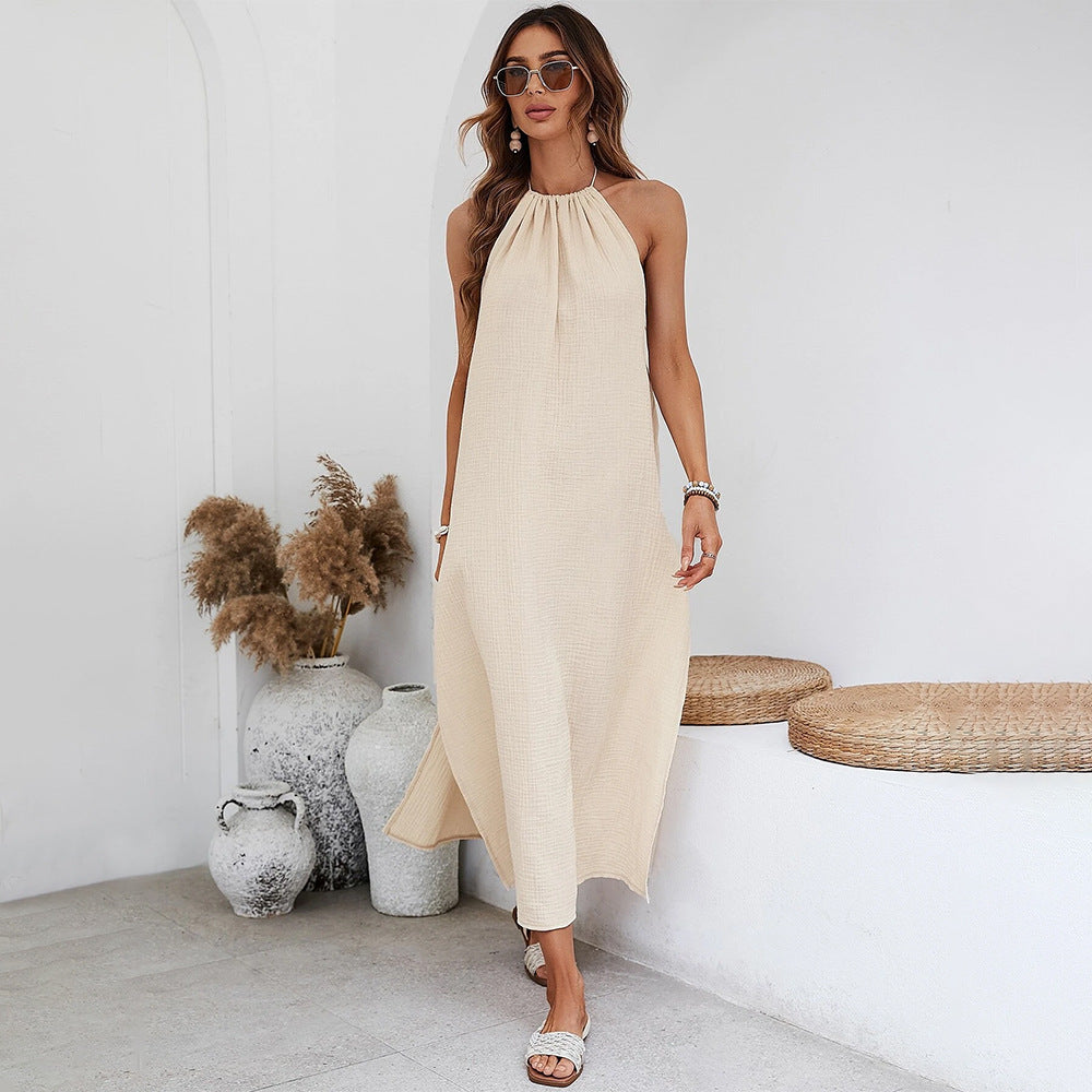 Damen Maxikleid Rüschendetail Halterneck Eveloria