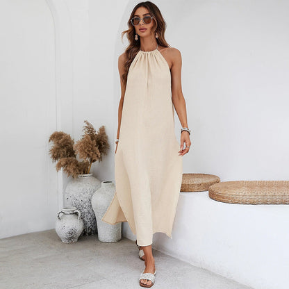Damen Maxikleid Rüschendetail Halterneck Eveloria