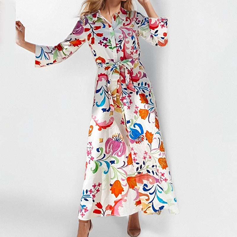 Damen Maxikleid Floralmuster Hochschlitz Eveloria - Eveloria