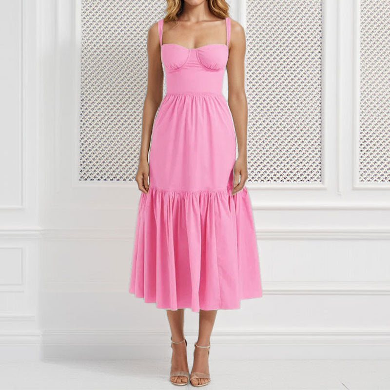 Damen Blumenkleid Rüschensaum schmale Träger Eveloria