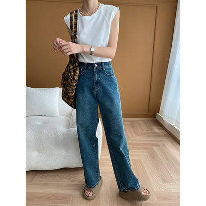 Damen High-Waist-Jeans Weites Bein Lässig Eveloria