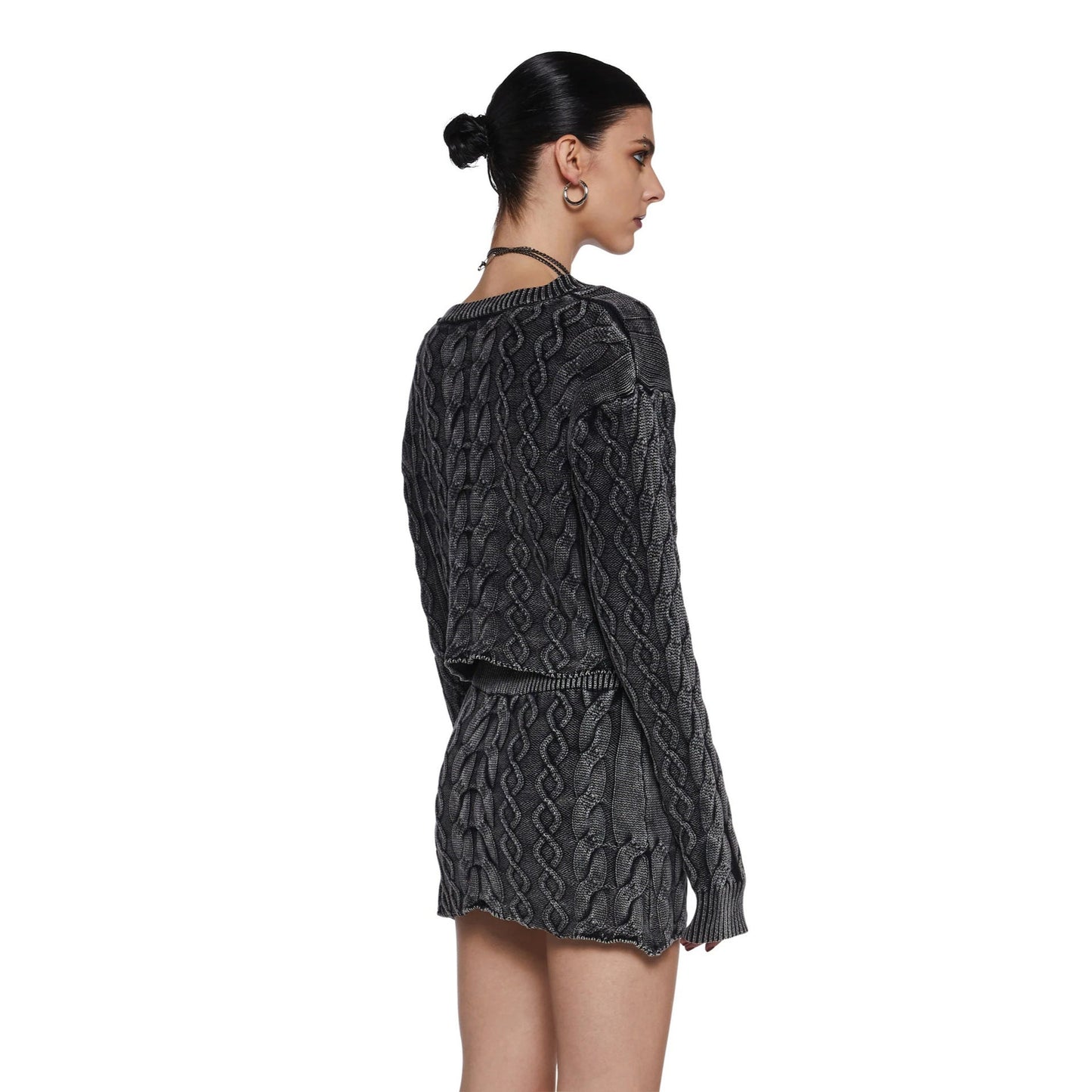 Damen Grobgestricktes Crop- Minirock-Set