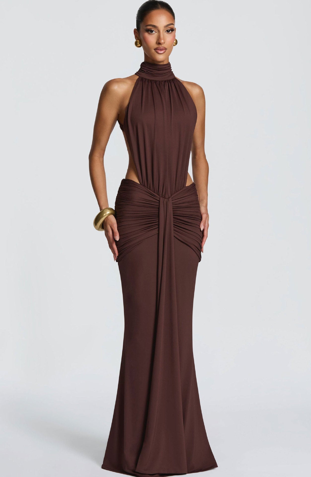Damen Maxikleid Elegantes Design mit Halterneck und Drapierung