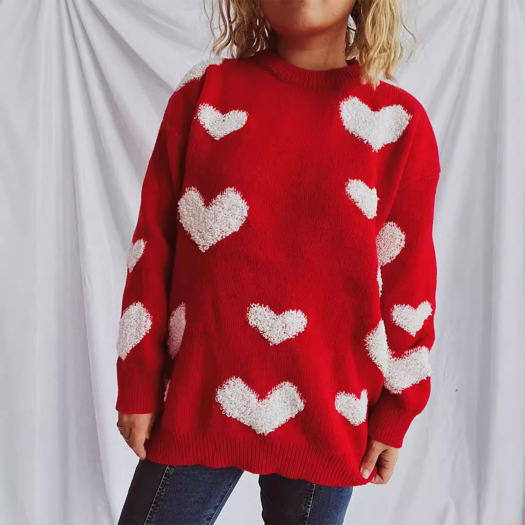 Damen Strickpullover Herzapplikationen Eveloria