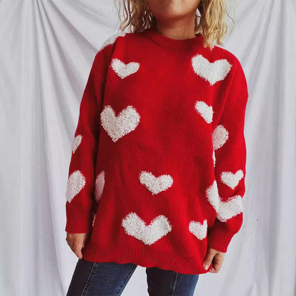 Damen Strickpullover Herzapplikationen Eveloria