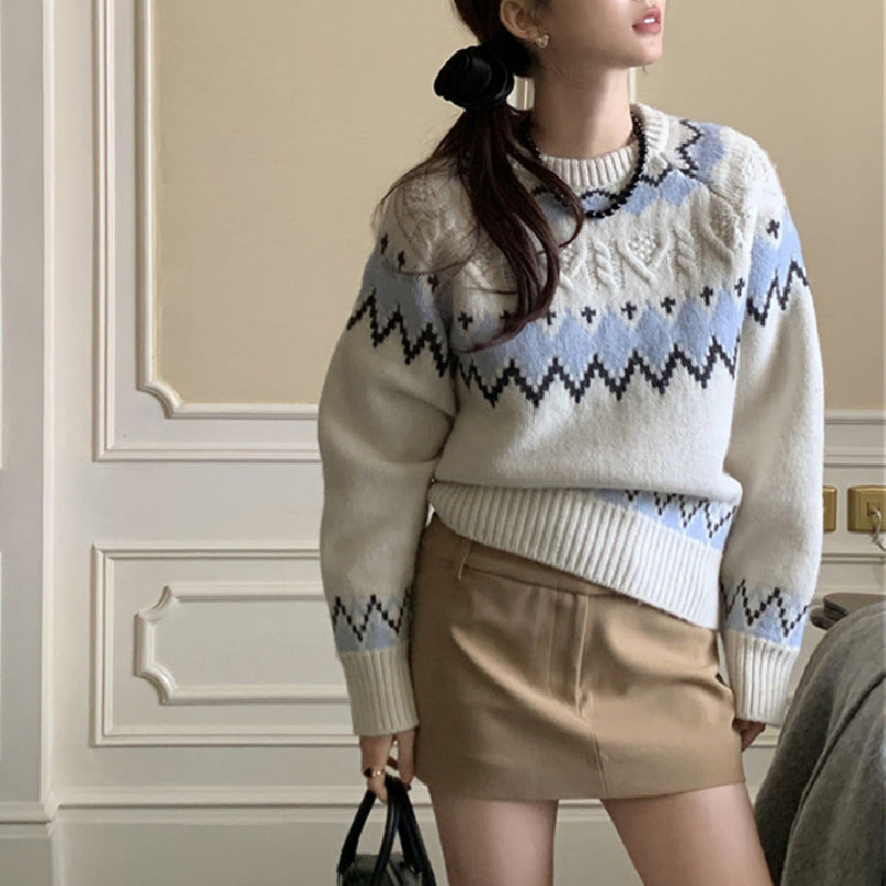 Damen Strickpullover Grafisches Muster Eveloria