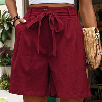 Damen Chino Shorts Dekorativer Gürtel Beige