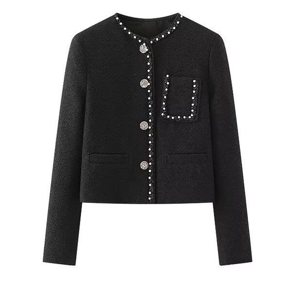 Eveloria Damenjacke Perlenkragen Praktische Taschen Elegant