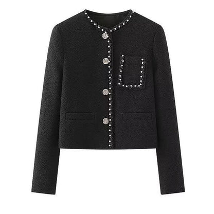 Eveloria Damenjacke Perlenkragen Praktische Taschen Elegant