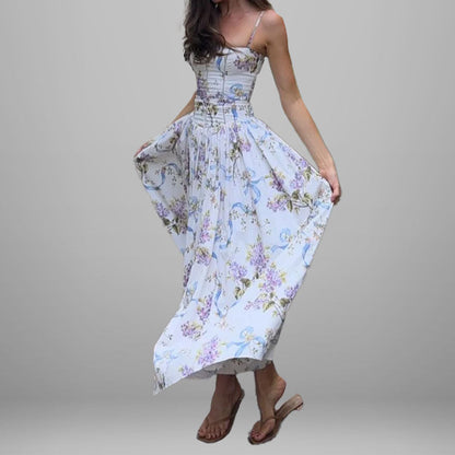 Damen Maxikleid Floralmuster Gerafftes Oberteil Eveloria