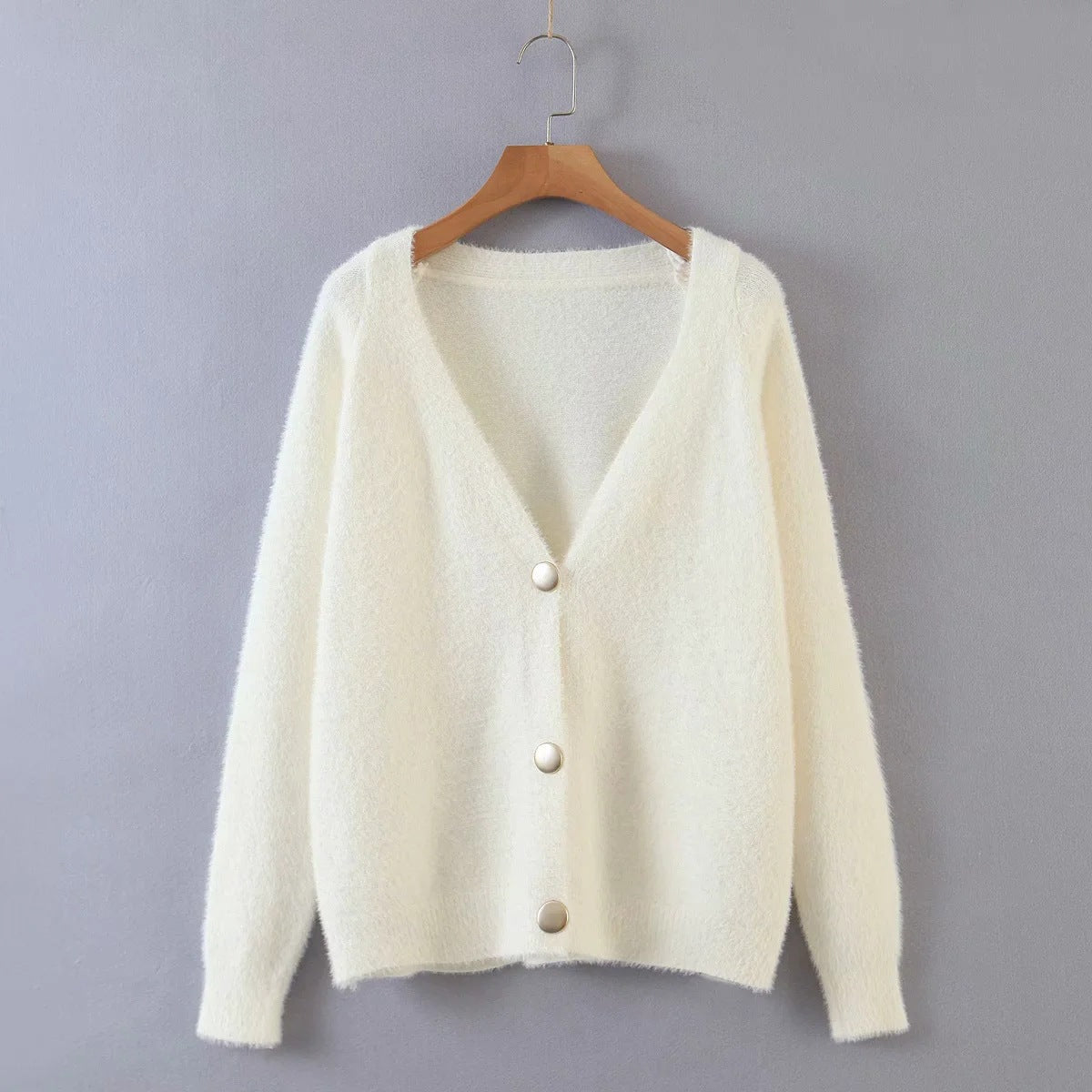 Damen Oversize Strickjacke Große Knöpfe Kuschelig Beige