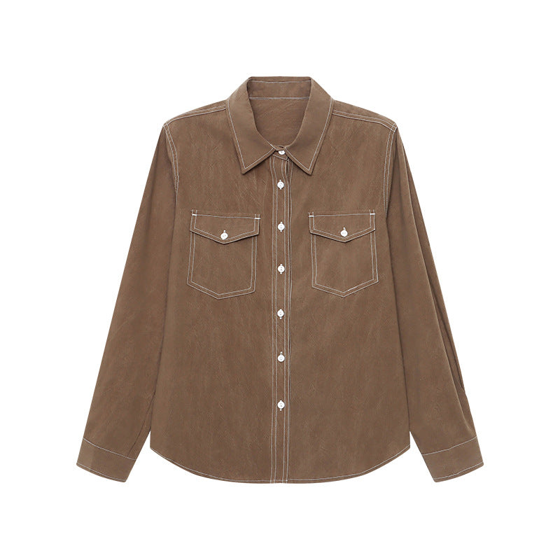 Damen Overshirt Bluse aus Baumwolle mit Brusttaschen und Eleganz