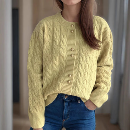 Damen Strickjacke Zopfmuster Perlenknöpfe Eveloria