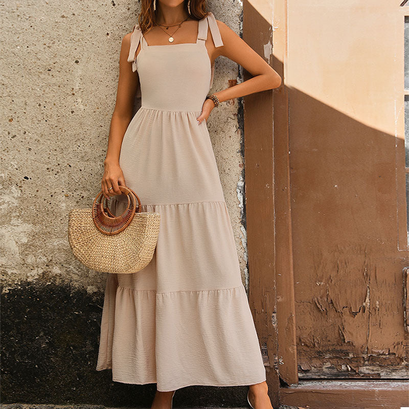 Damen Maxikleid Verstellbare Träger Rüschendetails Eveloria