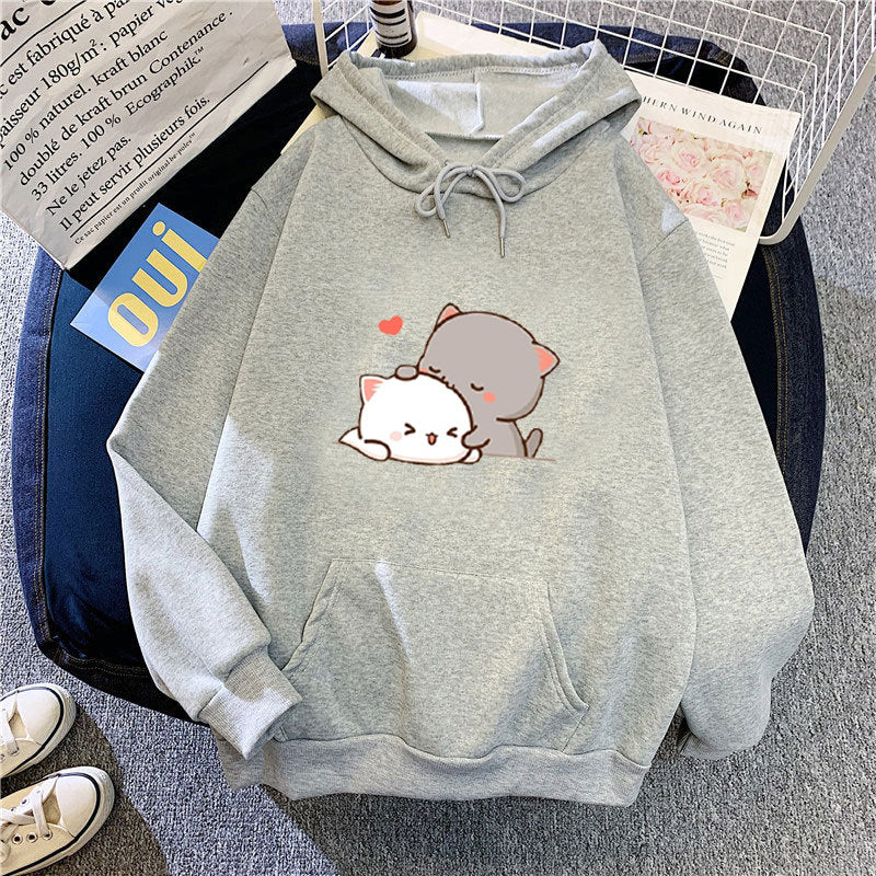 Damen Kapuzenpullover Katzenmotiv Bequem Grün