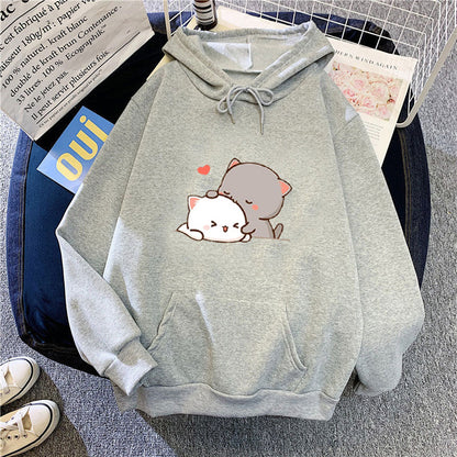Damen Kapuzenpullover Katzenmotiv Bequem Grün