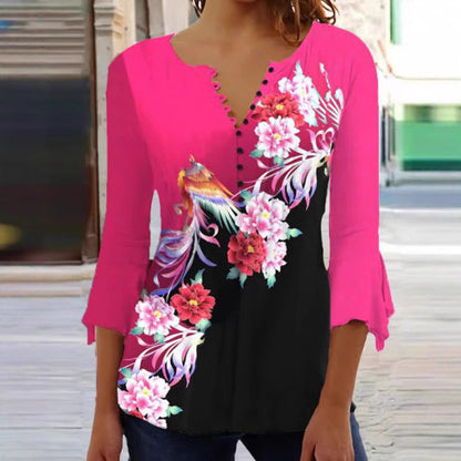 Damen Tunika-Bluse mit Knöpfen bedruckt Eveloria