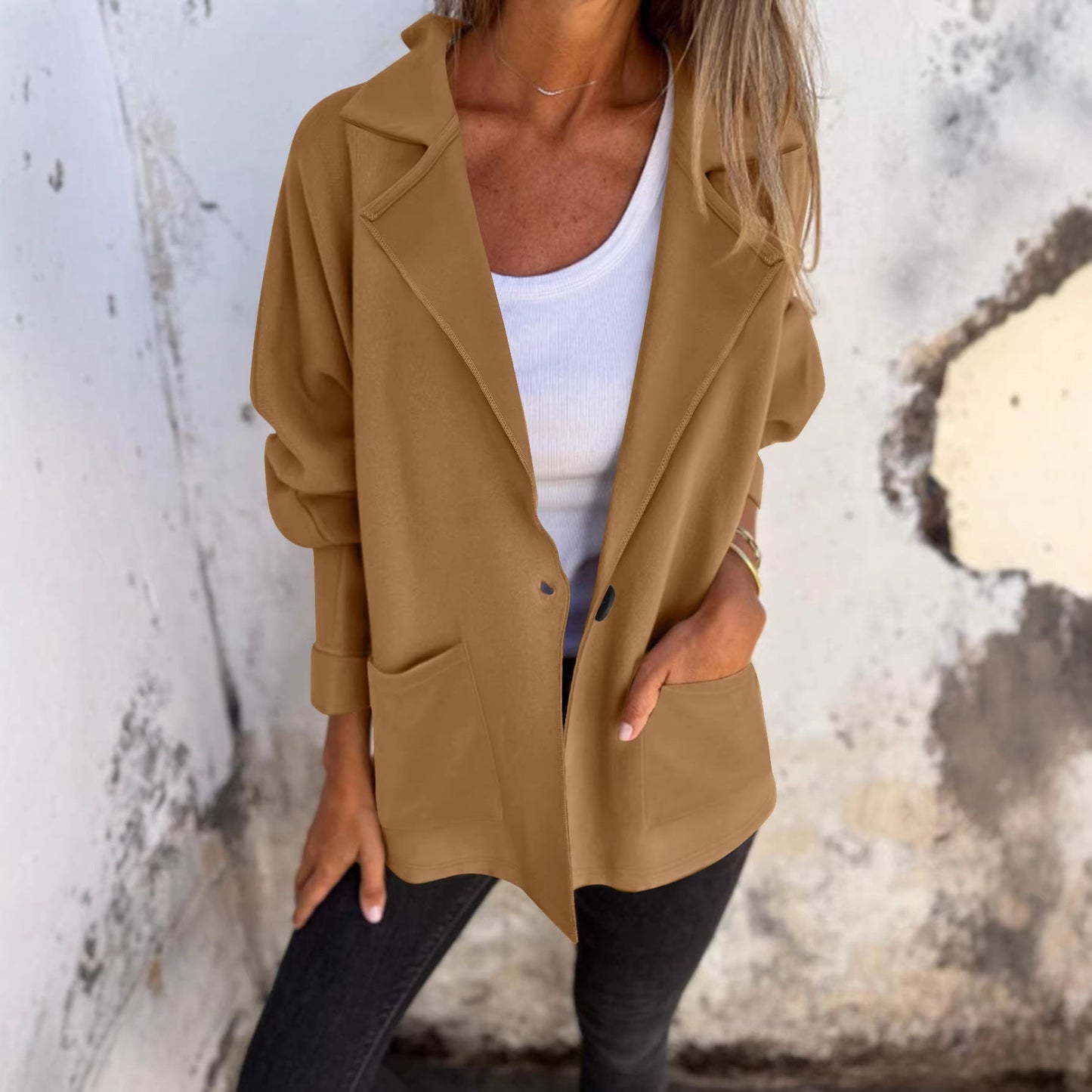Damen Oversized Blazerjacke mit Taschen
