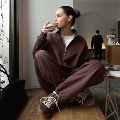 Damen Fleece Sportanzug Kurz Reißverschluss Elastisch Eveloria
